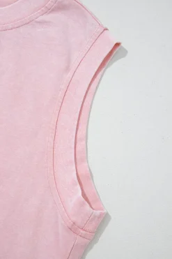Hot Dear-Lover 2 Pieces Mineral Wash Cotton Tank Top Lined Split Skirt Set Light Pink