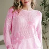 Outlet Dear-Lover Big Flower Hollowed Knit Drop Shoulder Sweater Light Pink