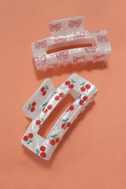Hot Dear-Lover Bow Knot Print Acrylic Square Hair Claw Light Pink