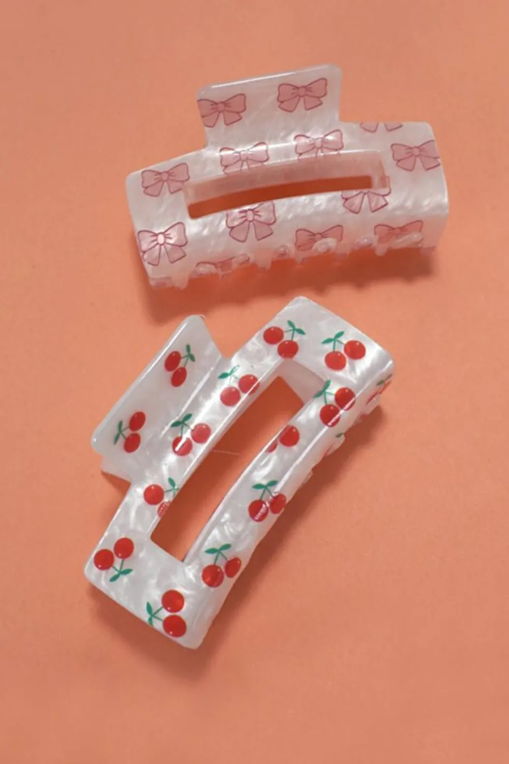 Hot Dear-Lover Bow Knot Print Acrylic Square Hair Claw Light Pink