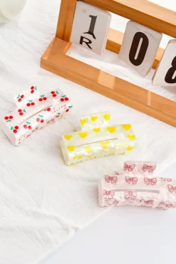 Hot Dear-Lover Bow Knot Print Acrylic Square Hair Claw Light Pink