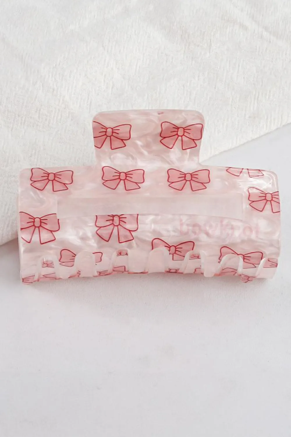 Hot Dear-Lover Bow Knot Print Acrylic Square Hair Claw Light Pink