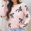 New Dear-Lover Bow Pattern Knitted Loose Fit Sweater Light Pink