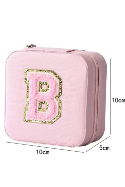 Clearance Dear-Lover Chenille B Graphic Portable Jewelry Case with Mirror Light Pink