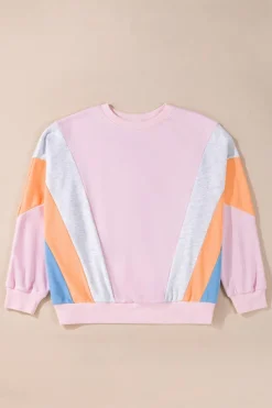 New Dear-Lover Color Block Batwing Sleeve Loose Fit Sweatshirt Light Pink