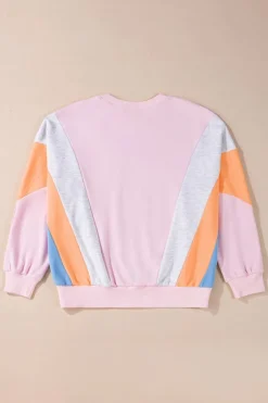 New Dear-Lover Color Block Batwing Sleeve Loose Fit Sweatshirt Light Pink