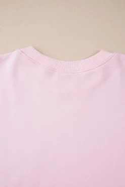 New Dear-Lover Color Block Batwing Sleeve Loose Fit Sweatshirt Light Pink