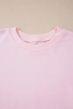 New Dear-Lover Color Block Batwing Sleeve Loose Fit Sweatshirt Light Pink