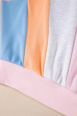 New Dear-Lover Color Block Batwing Sleeve Loose Fit Sweatshirt Light Pink