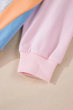 New Dear-Lover Color Block Batwing Sleeve Loose Fit Sweatshirt Light Pink