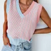 Online Dear-Lover Contrast Chevron Knit V Neck Sweater Vest Light Pink