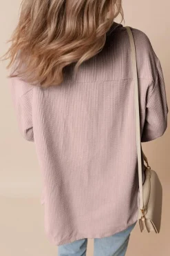 Best Dear-Lover Corduroy Flap Pocket Button Up Shacket Light Pink