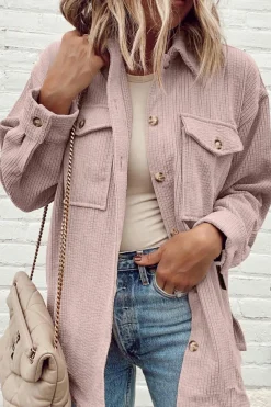 Best Dear-Lover Corduroy Flap Pocket Button Up Shacket Light Pink