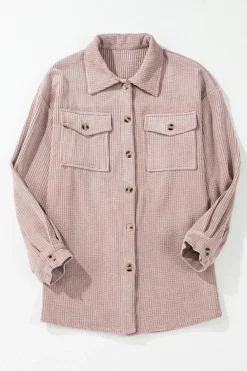 Best Dear-Lover Corduroy Flap Pocket Button Up Shacket Light Pink