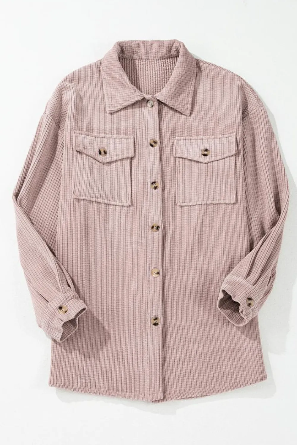 Best Dear-Lover Corduroy Flap Pocket Button Up Shacket Light Pink