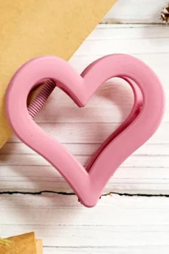 Fashion Dear-Lover Cutout Heart Shape Frosted Small Hair Clip Light Pink