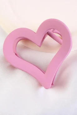 Fashion Dear-Lover Cutout Heart Shape Frosted Small Hair Clip Light Pink