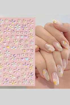 Online Dear-Lover Embossed Flower Heart Shape Self-Adhesive Nail Stickers Light Pink