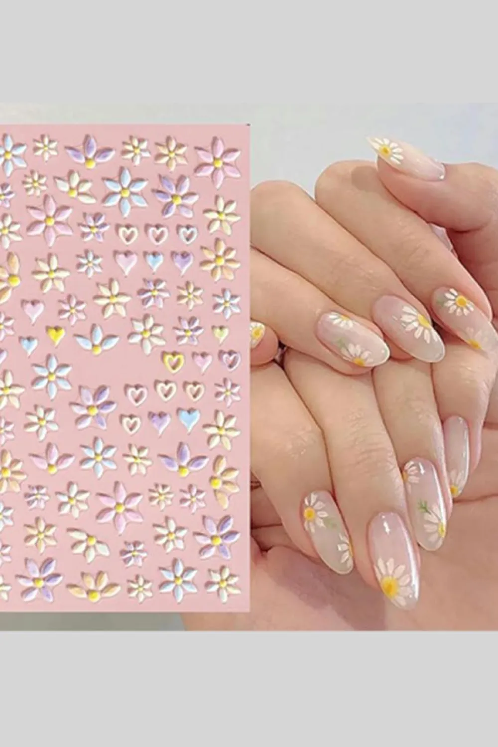 Online Dear-Lover Embossed Flower Heart Shape Self-Adhesive Nail Stickers Light Pink