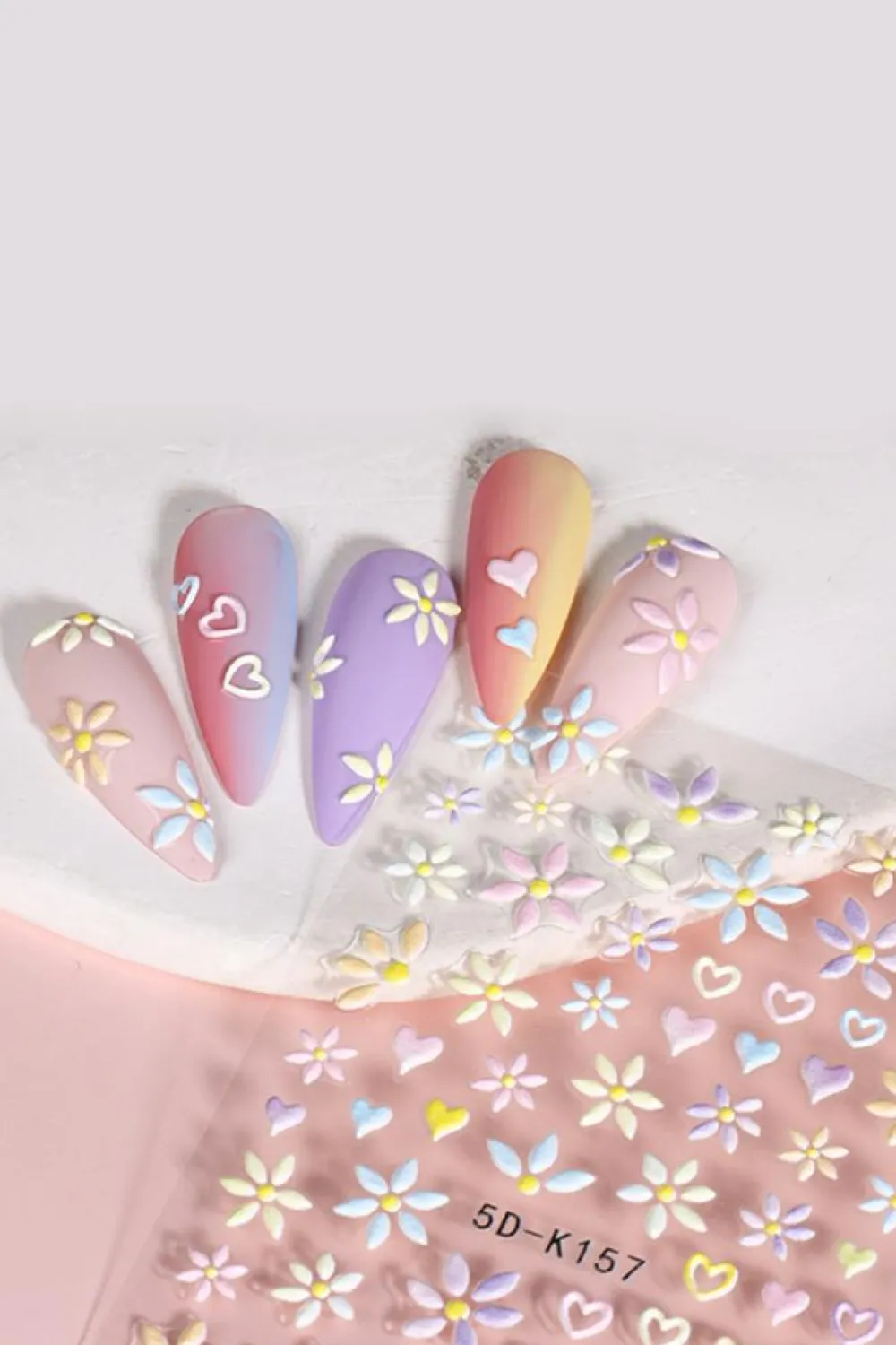 Online Dear-Lover Embossed Flower Heart Shape Self-Adhesive Nail Stickers Light Pink