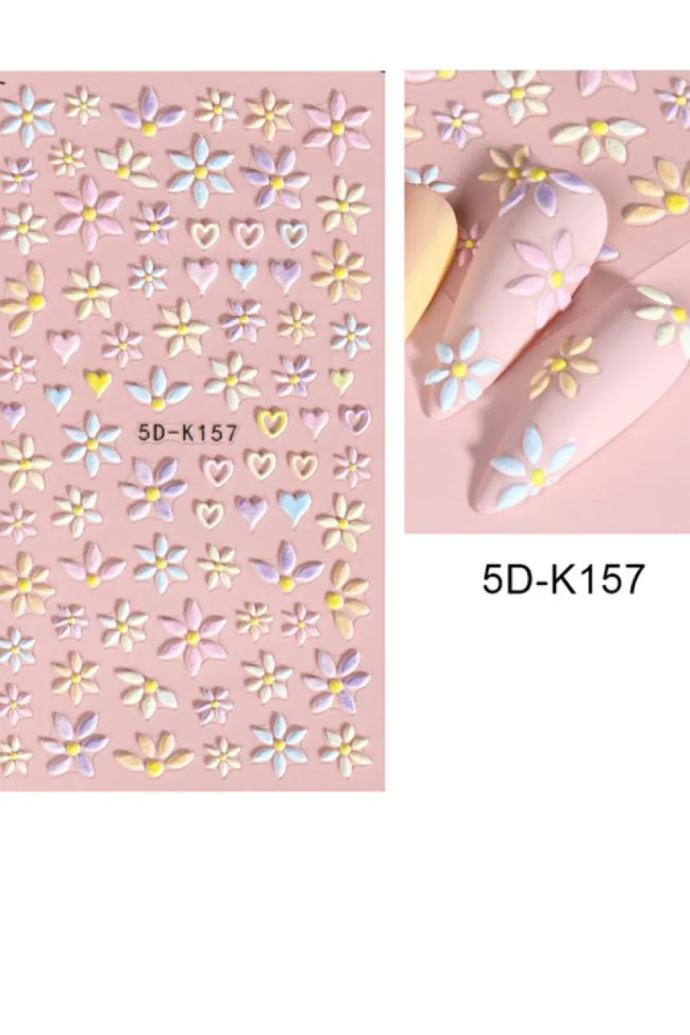 Online Dear-Lover Embossed Flower Heart Shape Self-Adhesive Nail Stickers Light Pink