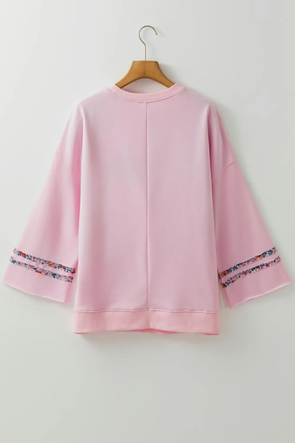 Online Dear-Lover Floral Peace Sign Graphic Drop Shoulder Wide Sleeve Casual Top Light Pink