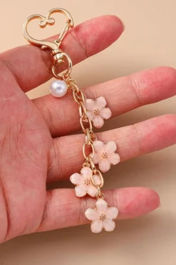 Hot Dear-Lover Flower Heart Buckle Plated Alloy Keychain Light Pink