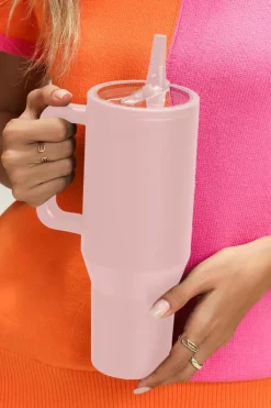Sale Dear-Lover Frosted Stainless Handle Large Vacuum Cup with Straw 40oz Light Pink