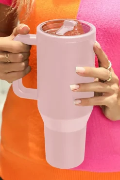Sale Dear-Lover Frosted Stainless Handle Large Vacuum Cup with Straw 40oz Light Pink