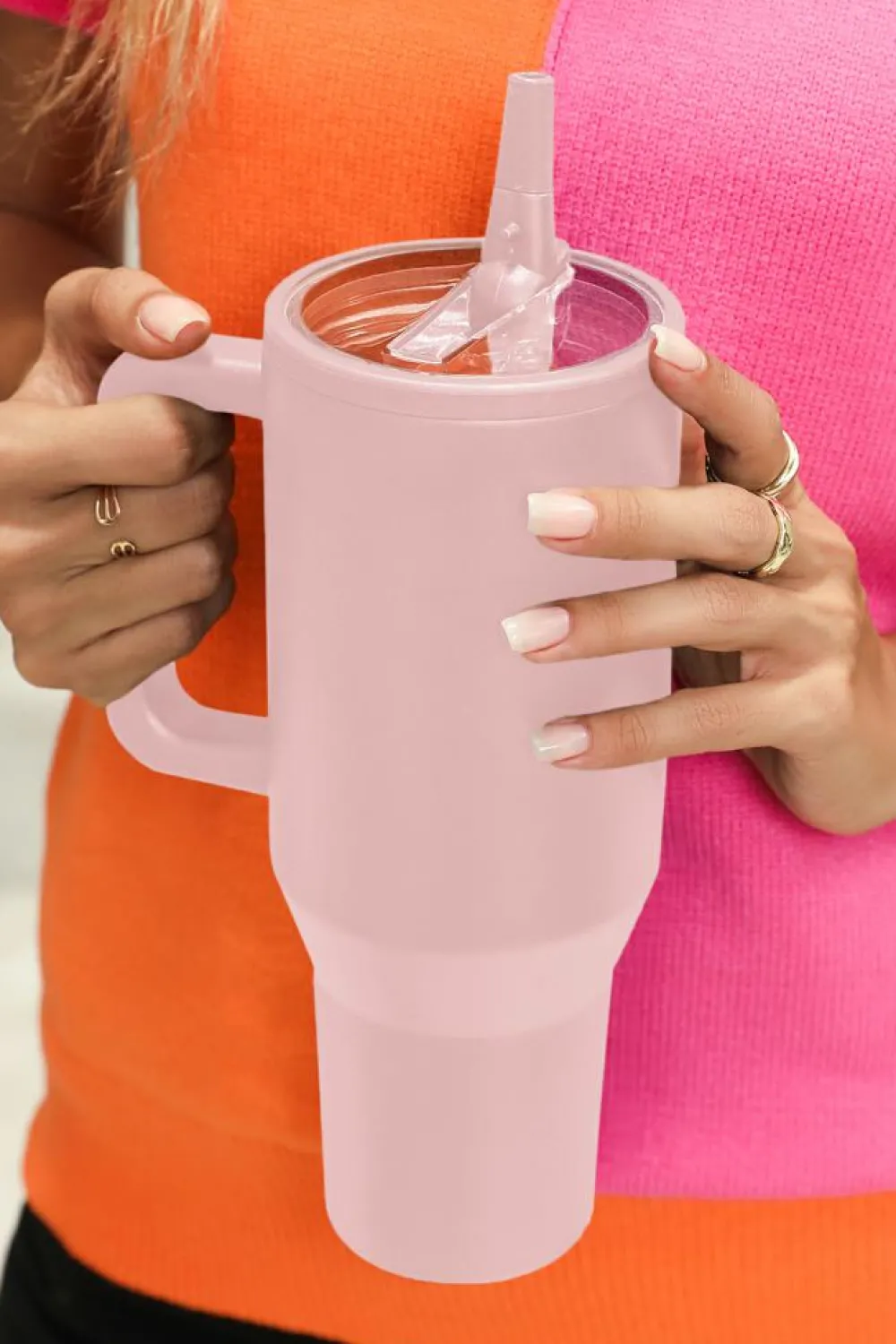 Sale Dear-Lover Frosted Stainless Handle Large Vacuum Cup with Straw 40oz Light Pink