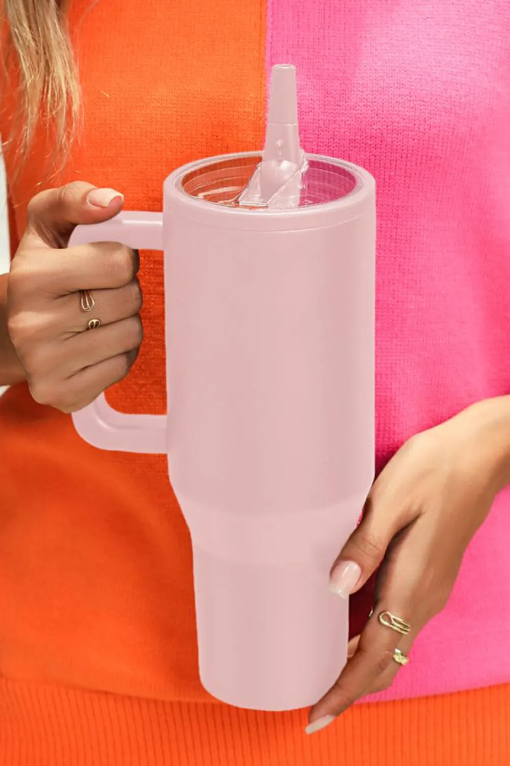 Sale Dear-Lover Frosted Stainless Handle Large Vacuum Cup with Straw 40oz Light Pink