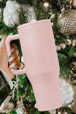 Sale Dear-Lover Frosted Stainless Handle Large Vacuum Cup with Straw 40oz Light Pink