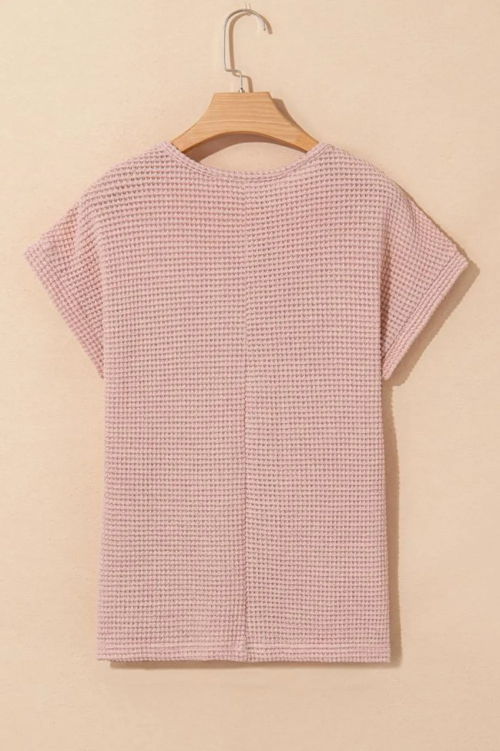Best Dear-Lover Lace Patchwork Waffle Short Sleeve Top Light Pink