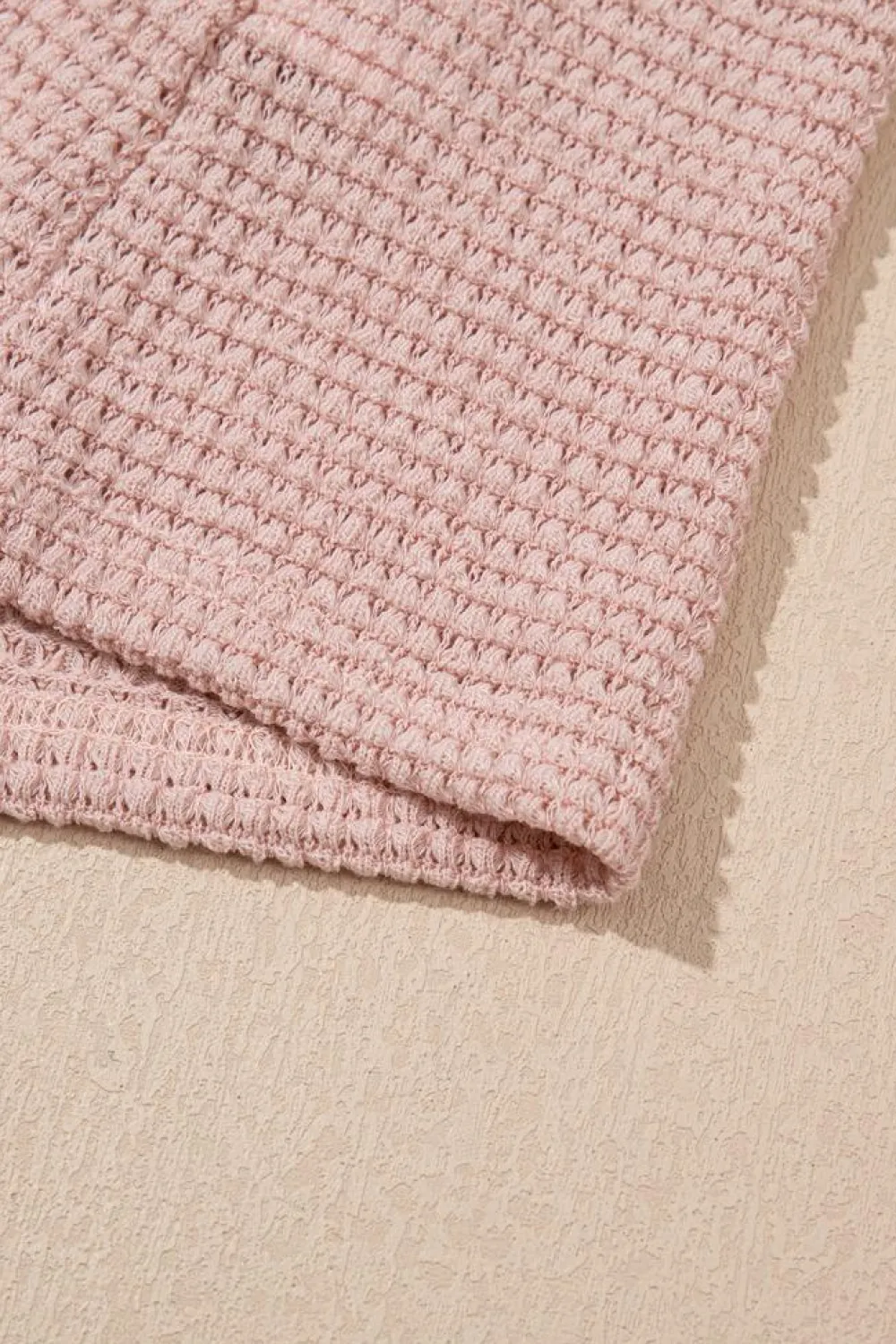 Best Dear-Lover Lace Patchwork Waffle Short Sleeve Top Light Pink