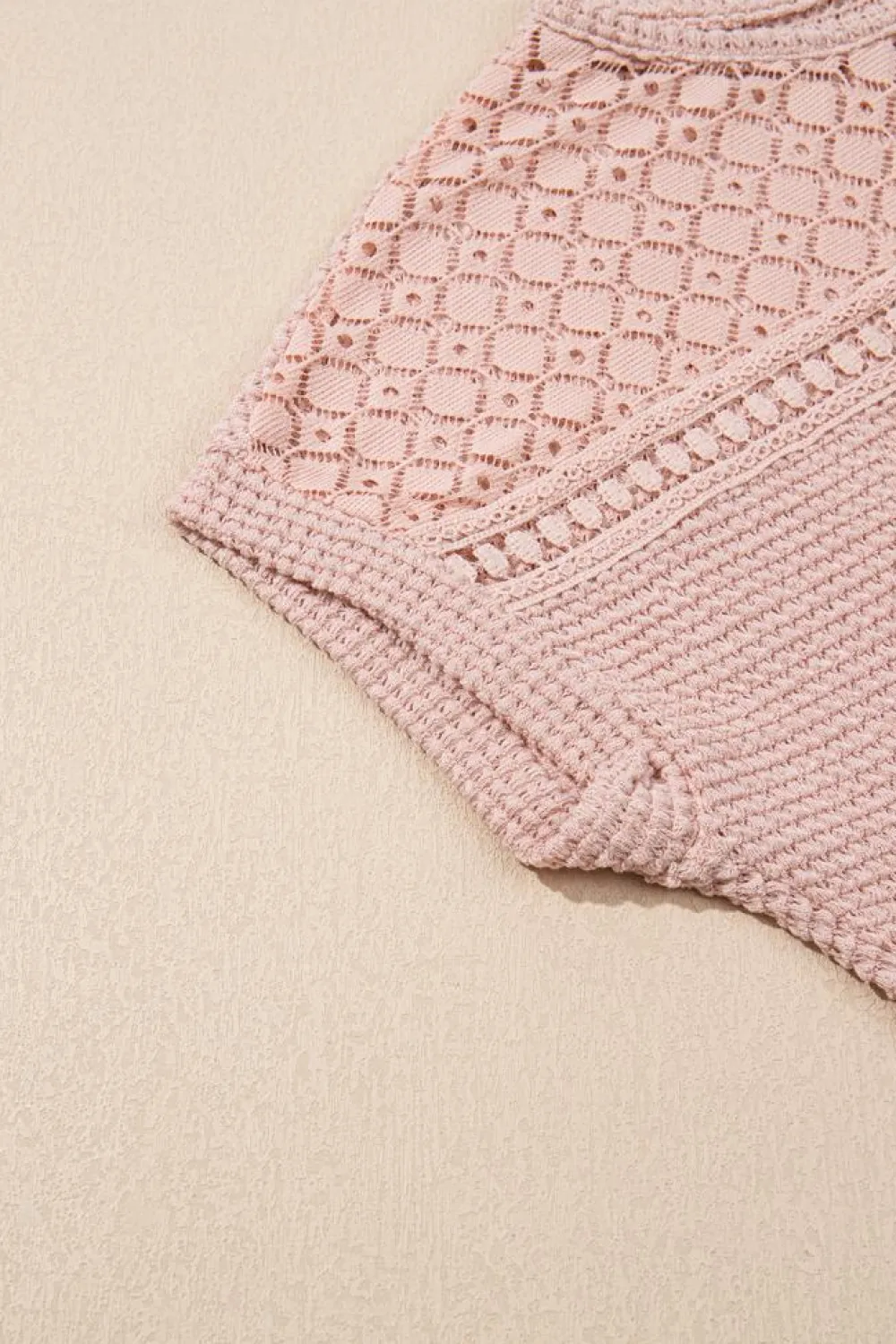 Best Dear-Lover Lace Patchwork Waffle Short Sleeve Top Light Pink