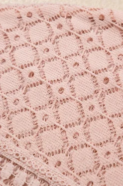 Best Dear-Lover Lace Patchwork Waffle Short Sleeve Top Light Pink
