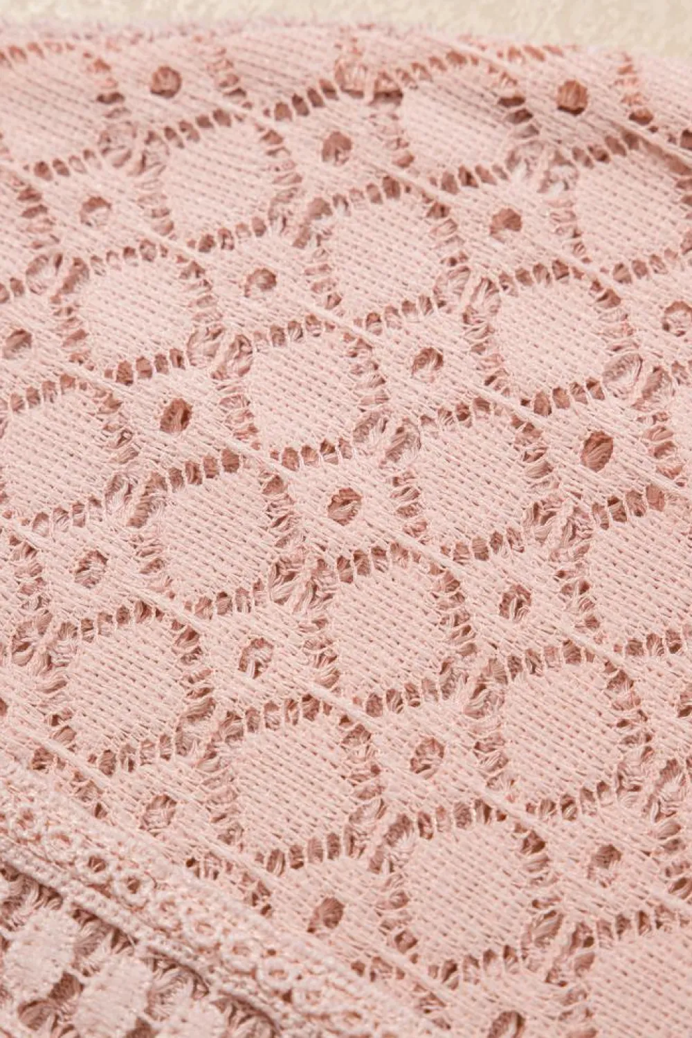 Best Dear-Lover Lace Patchwork Waffle Short Sleeve Top Light Pink