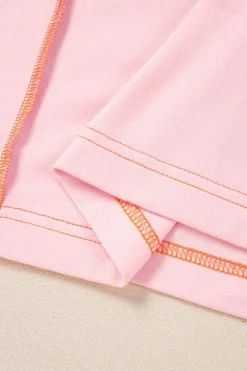 Online Dear-Lover Lace Patchwork Exposed Seam V Neck T Shirt Light Pink