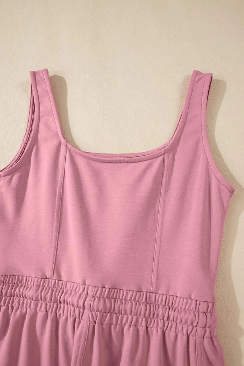 Online Dear-Lover Lace-up Elastic Waist Sleeveless Square Neck Jumpsuit Light Pink