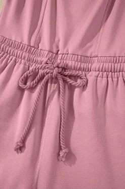 Online Dear-Lover Lace-up Elastic Waist Sleeveless Square Neck Jumpsuit Light Pink
