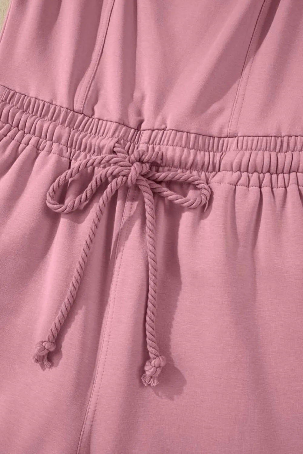 Online Dear-Lover Lace-up Elastic Waist Sleeveless Square Neck Jumpsuit Light Pink