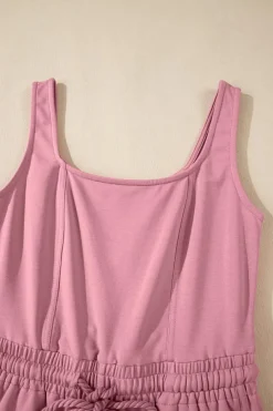 Online Dear-Lover Lace-up Elastic Waist Sleeveless Square Neck Jumpsuit Light Pink