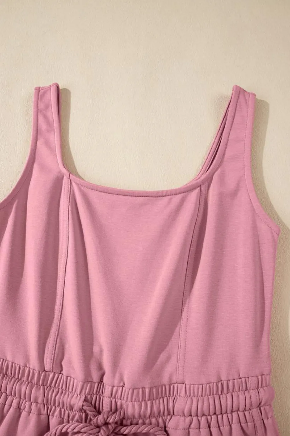 Online Dear-Lover Lace-up Elastic Waist Sleeveless Square Neck Jumpsuit Light Pink