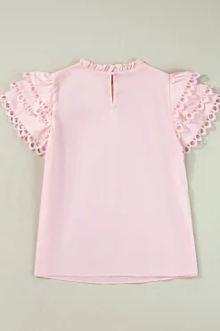Fashion Dear-Lover Layered Ric Rac Cap Sleeve Frilled Neck Blouse Light Pink