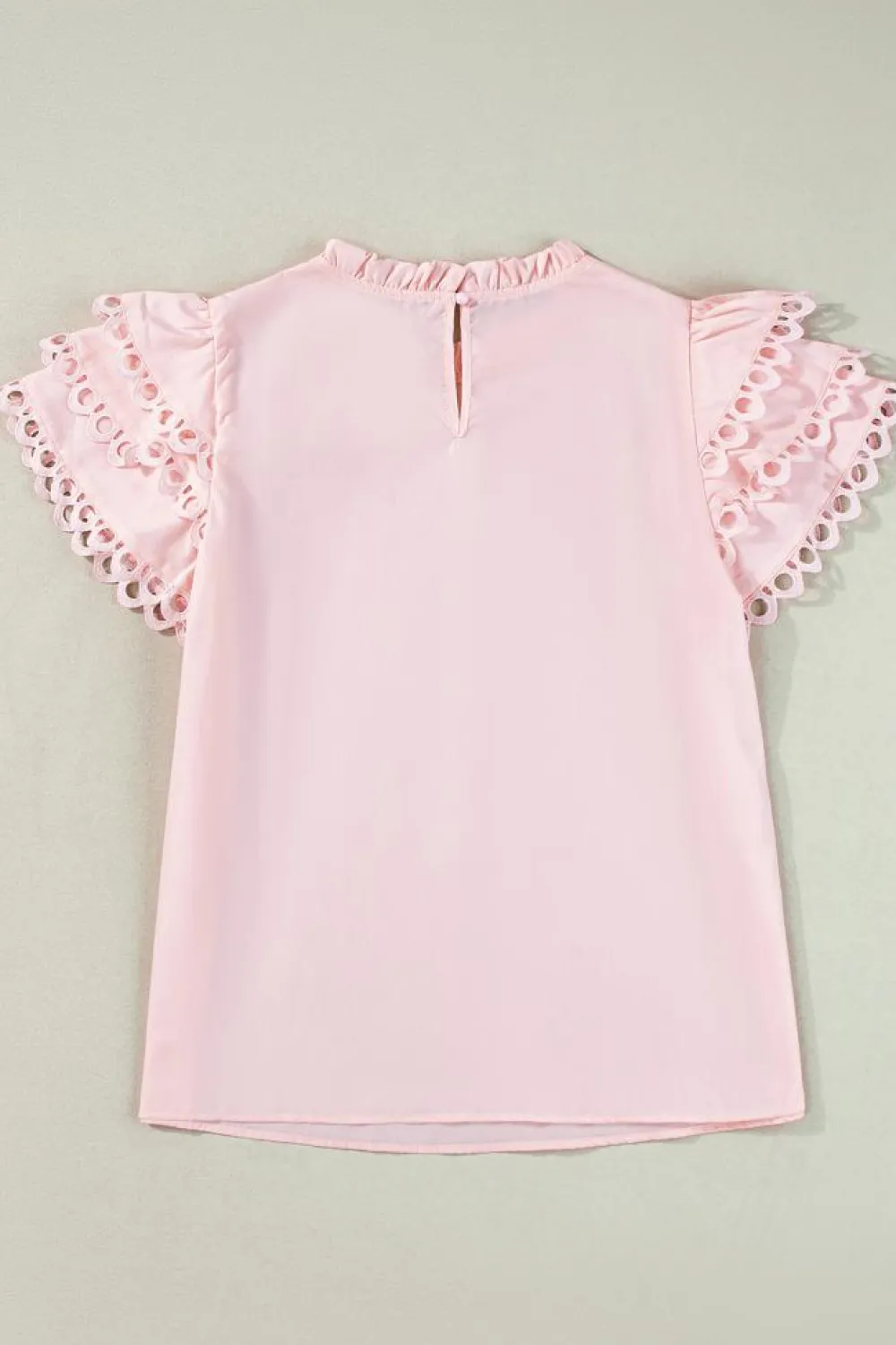 Fashion Dear-Lover Layered Ric Rac Cap Sleeve Frilled Neck Blouse Light Pink