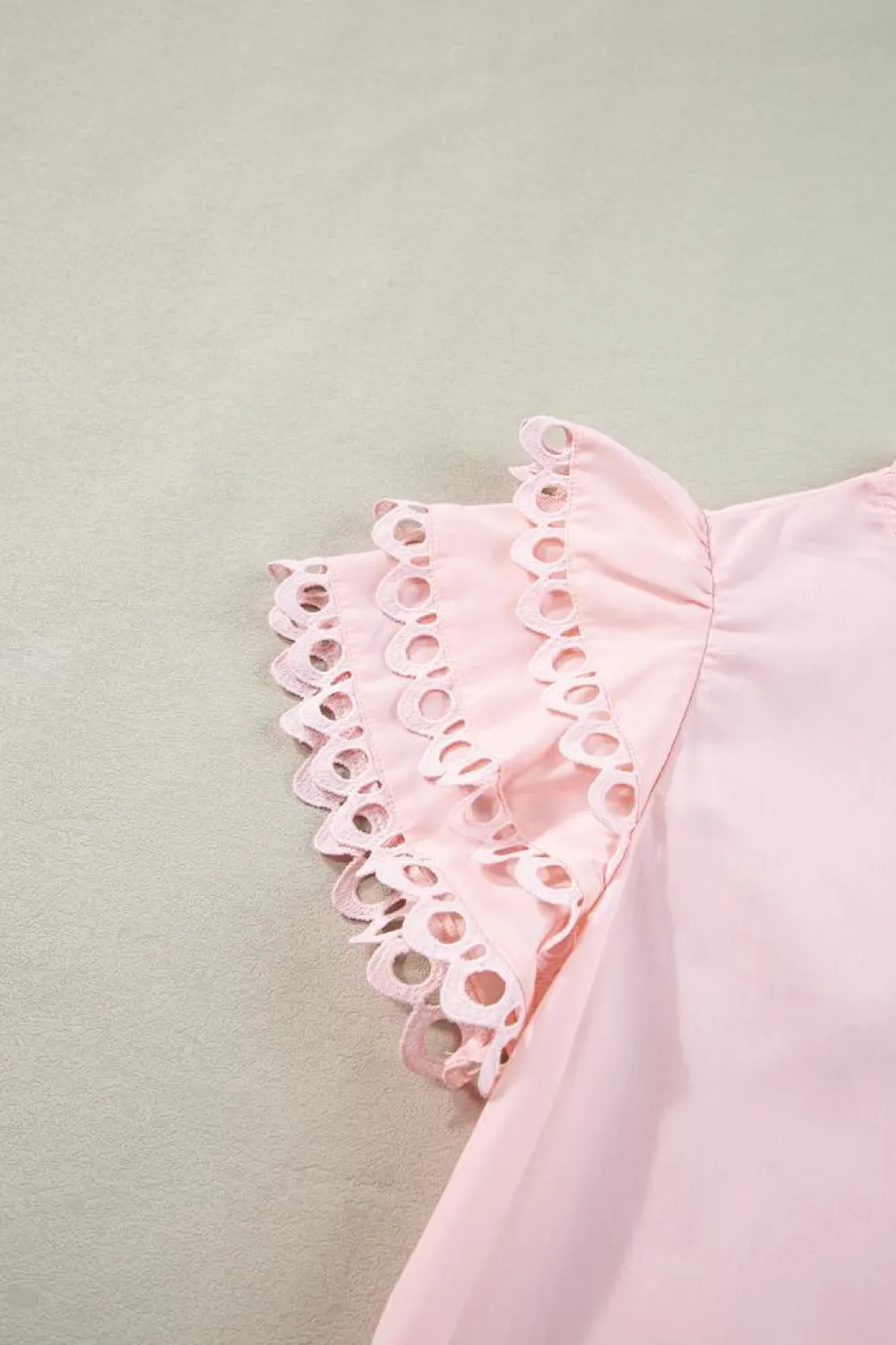 Fashion Dear-Lover Layered Ric Rac Cap Sleeve Frilled Neck Blouse Light Pink