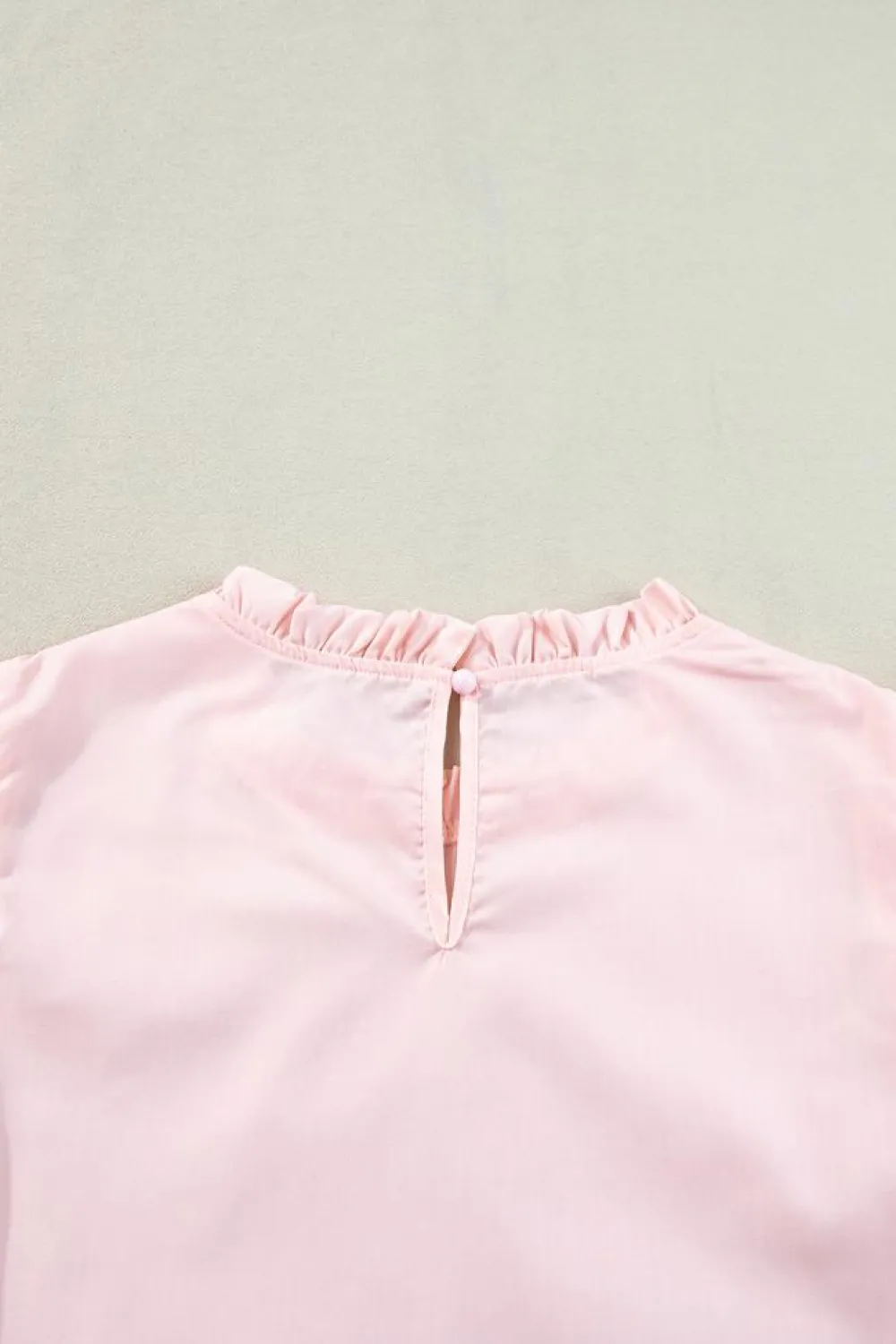 Fashion Dear-Lover Layered Ric Rac Cap Sleeve Frilled Neck Blouse Light Pink