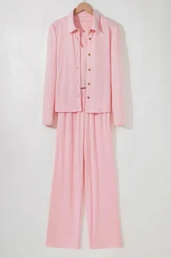 Fashion Dear-Lover 3-Piece Cozy Knit Lounge Set Light Pink