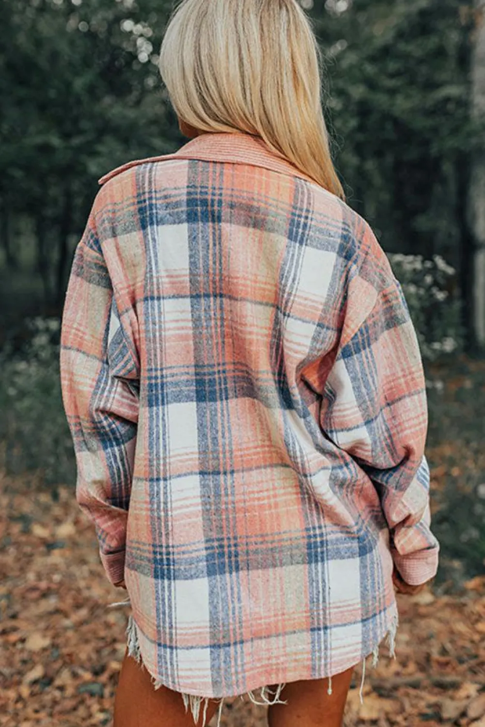 Outlet Dear-Lover Plaid Corduroy Patchwork Chest Pocket Shacket Light Pink