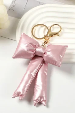 Discount Dear-Lover Puffer Bow Knot Fashion Keychain Light Pink